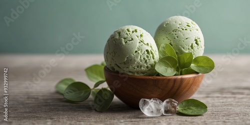 The pale green ice cream has a subtle hint of mint and is dotted with foraged wood sorrel. photo