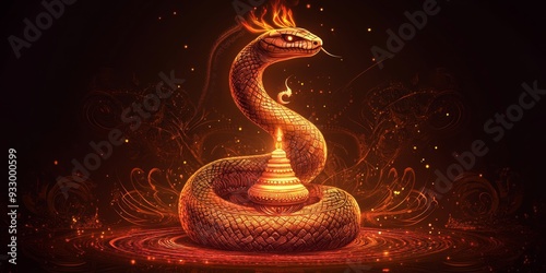 Elegant Nag Panchami Design: Abstract Cobra Coiled Around Shiva Lingam. Creative Snake Zodiac Celebration for 2025 Indian Festival. Minimalist Cultural Art with Gradient Texture for UI, Posters, and 4 photo