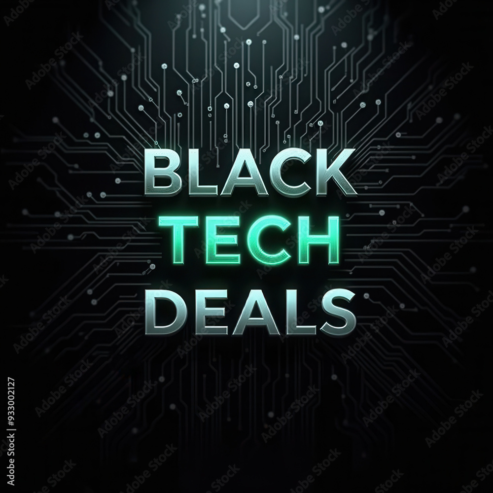 Fototapeta premium Exciting Black Friday tech deals advertisement with circuit pattern background