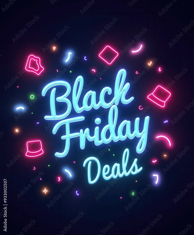 Obraz premium Vibrant Black Friday deals advertisement with colorful neon effects