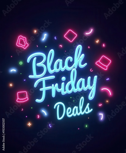 Vibrant Black Friday deals advertisement with colorful neon effects