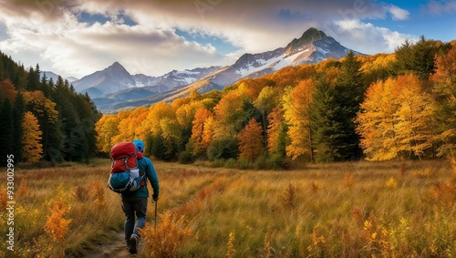 person walking in autumn forest