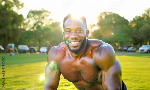 Dynamic Outdoor Push-Ups by South African Man with Warm Smile