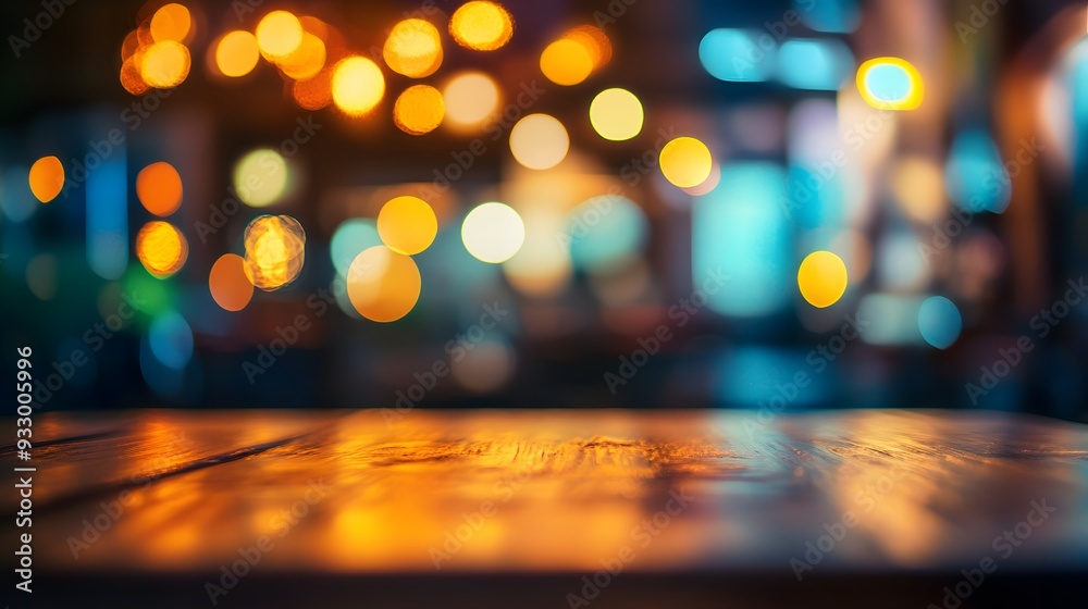 Bokeh Lights Background with Wooden Table. Bokeh Lights Background with Wooden Table.