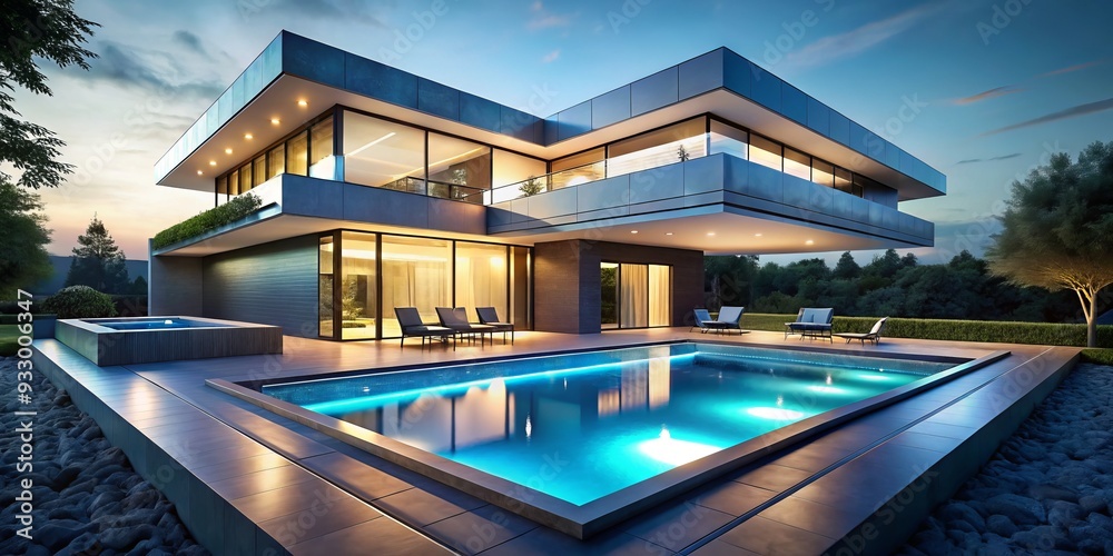 Fototapeta premium futuristic above ground pool design modern architecture sleek lines geometric shapes innovative lighting futuristic ambiance cutting-edge technology swimming luxury
