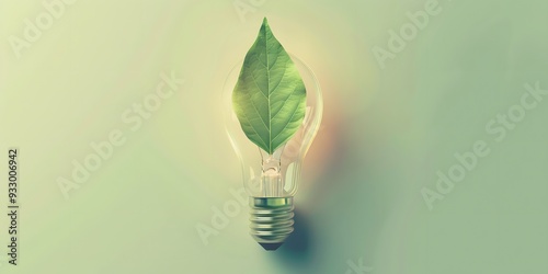 Lightbulb graphic with a green leaf cutout, representing the concept of clean and green energy. photo