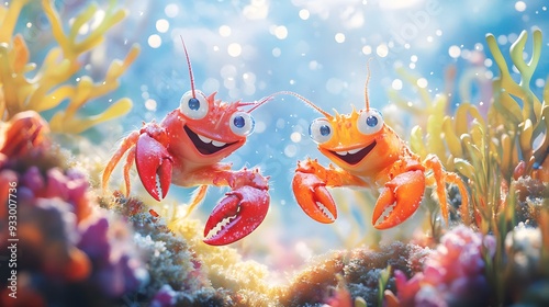 Happy Crabs in Coral Reef. photo