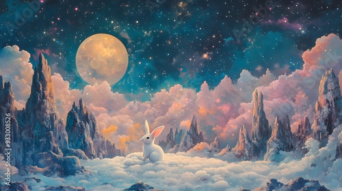 Rabbit in a Dreamy Landscape.