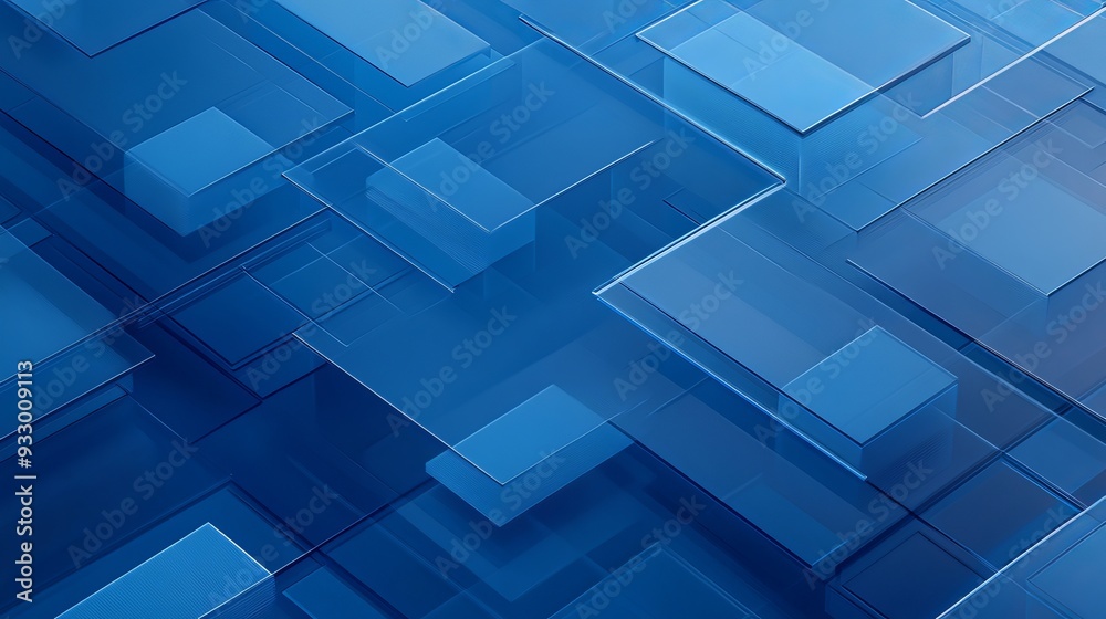 Fototapeta premium Abstract blue geometric shapes layered over a subtle background