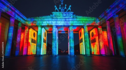 One of the video mapping projections at the Brandenburg Gate (Brandenburger Tor) in Berlin, Germany. photo