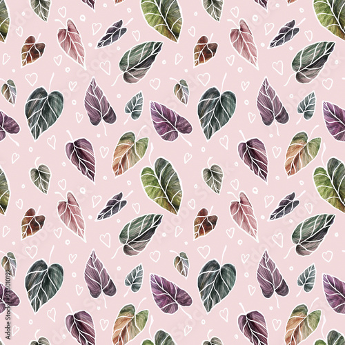 Seamless floral pattern, multi-colored distyas with a white outline on a light background.