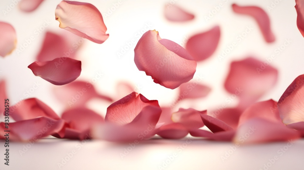 rose petals falling isolated on white background. rose petals falling isolated on white background.