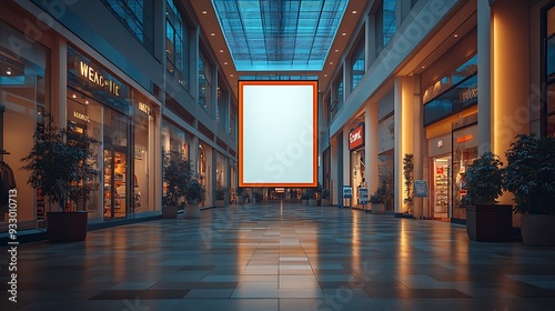 Blank advertising mockup for advertisement at the shopping mall or A mockup poster stands within a shopping Centre mall 