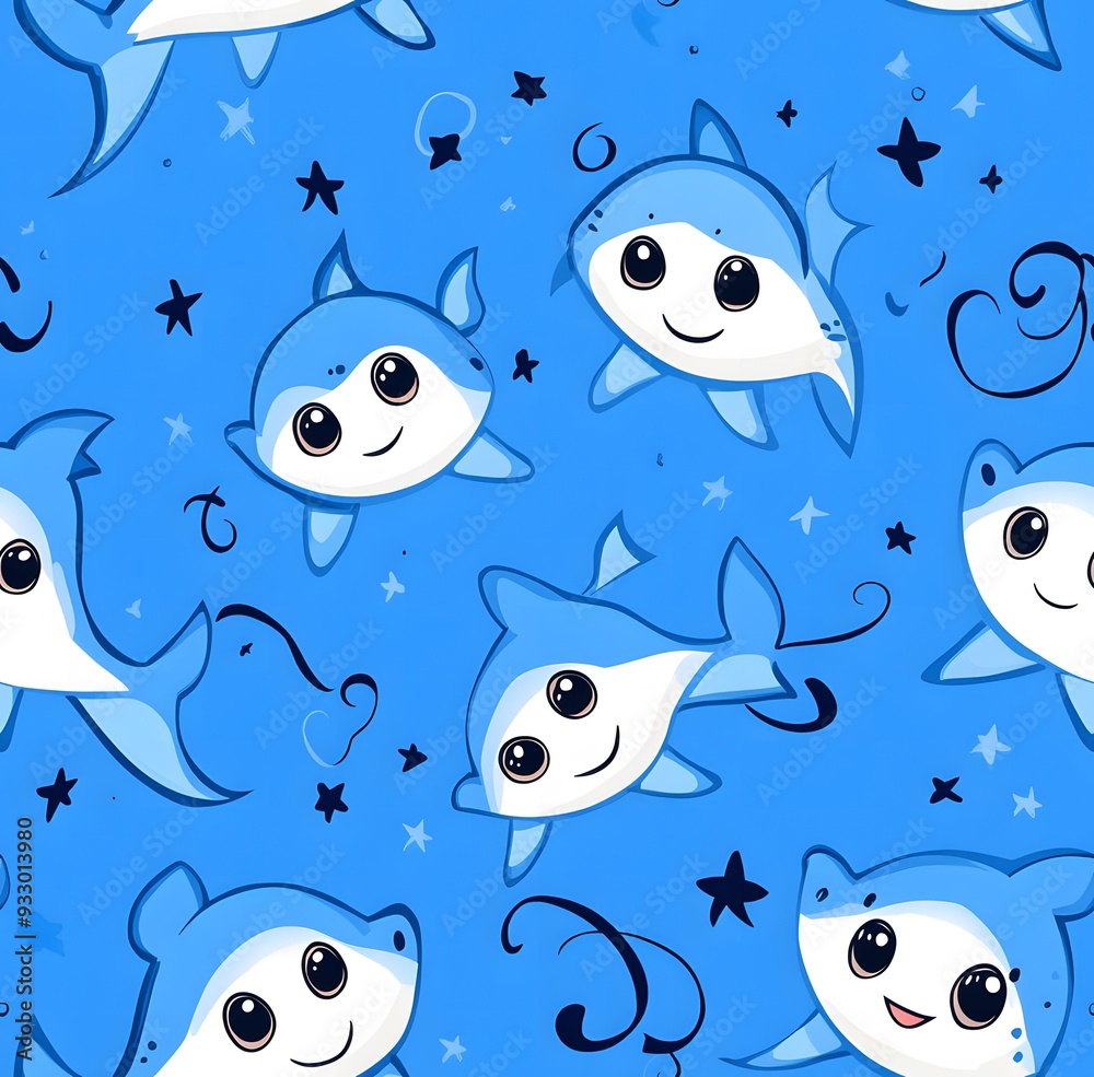 Baby Shark cartoon pattern, blue background Baby Shark cartoon pattern, blue background
