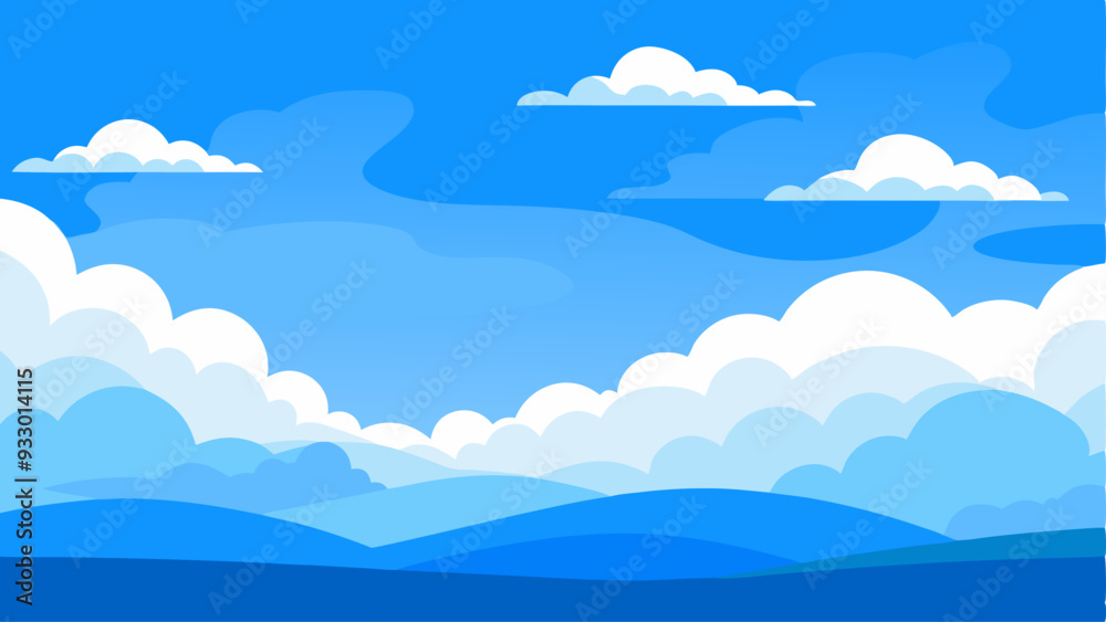 Blue sky with fluffy clouds and majestic mountains in background Blue sky with fluffy clouds and majestic mountains in background