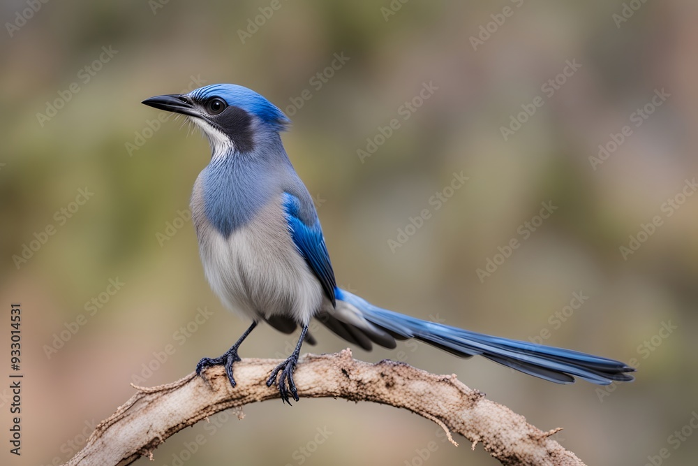 California scrub jay bird blurry nature background, Ai Generated California scrub jay bird blurry nature background, Ai Generated