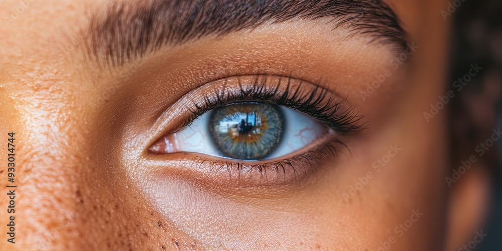 close up single woman's eye, front on angle close up single woman's eye, front on angle