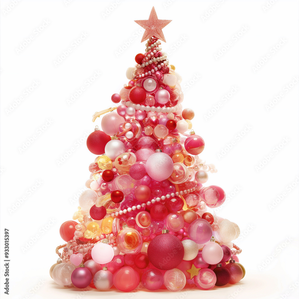 A pink and white Christmas tree with many ornaments A pink and white Christmas tree with many ornaments