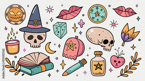 Set of cute witch stickers