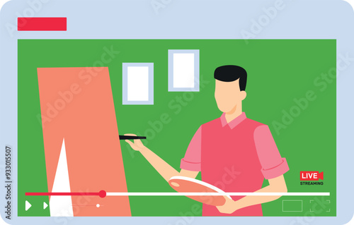 The boy is painting live.