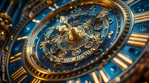 Wallpaper Mural Close-up of a Golden and Blue Clock Face Illustration Torontodigital.ca