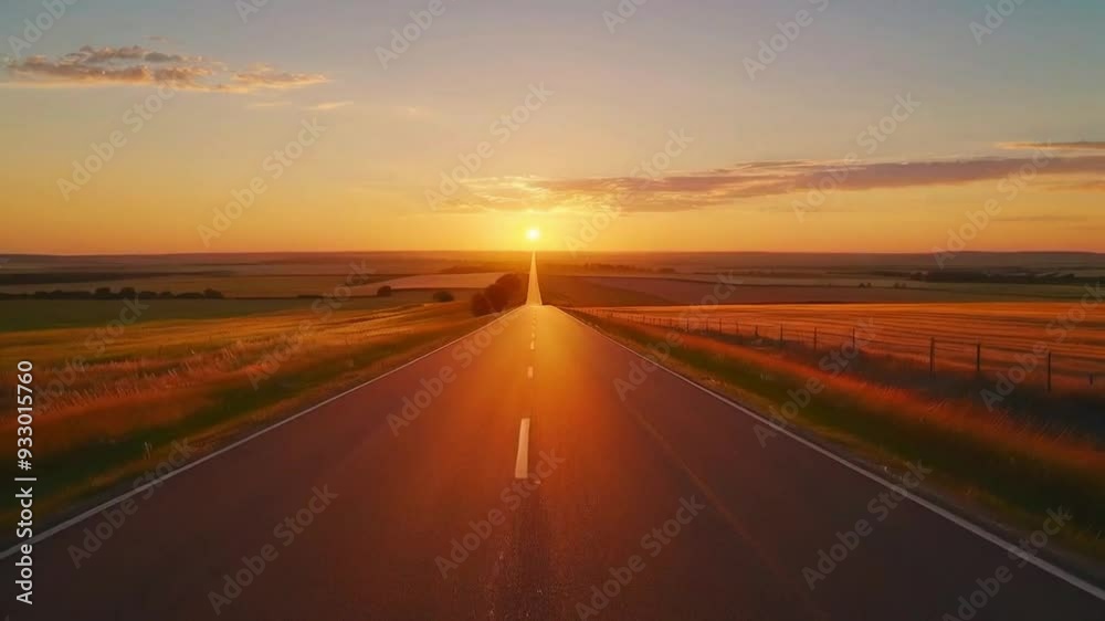 straight road stretching towards the horizon as the sunset straight road stretching towards the horizon as the sunset