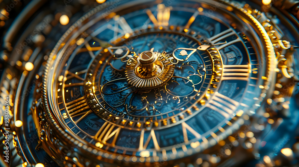 custom made wallpaper toronto digitalCloseup of Golden Clock Face with Blue Background - 3D Illustration