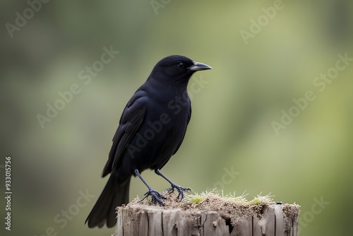 Brewers black bird blurry nature background, AI Generated photo