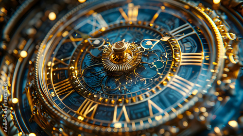 Wallpaper Mural Closeup of Golden Clock Face with Blue Background - 3D Illustration Torontodigital.ca