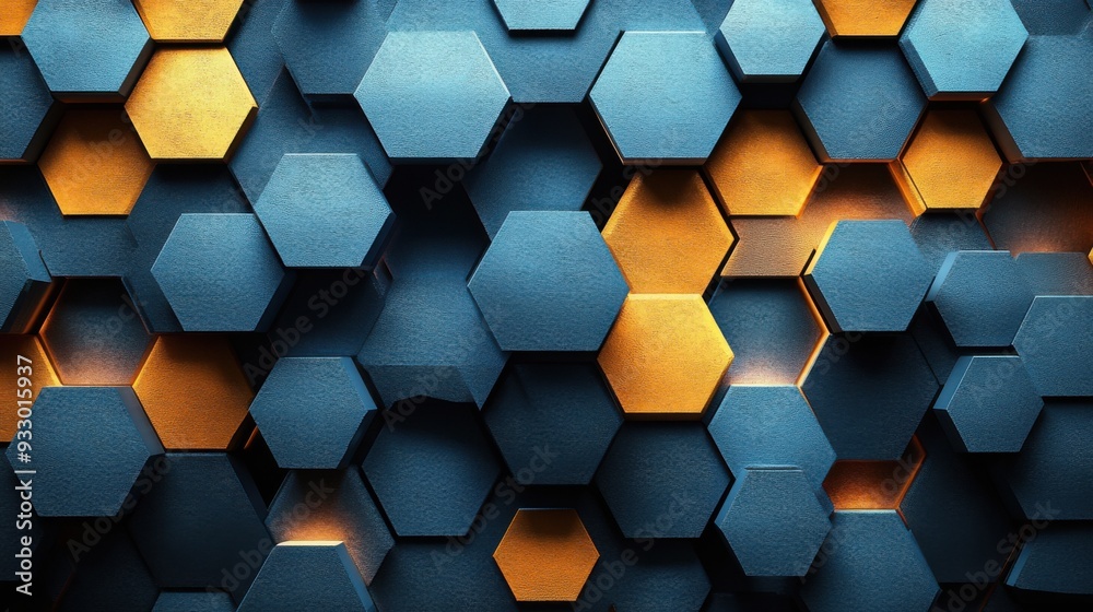 Abstract hexagonal pattern with blue and orange tones. Abstract hexagonal pattern with blue and orange tones.