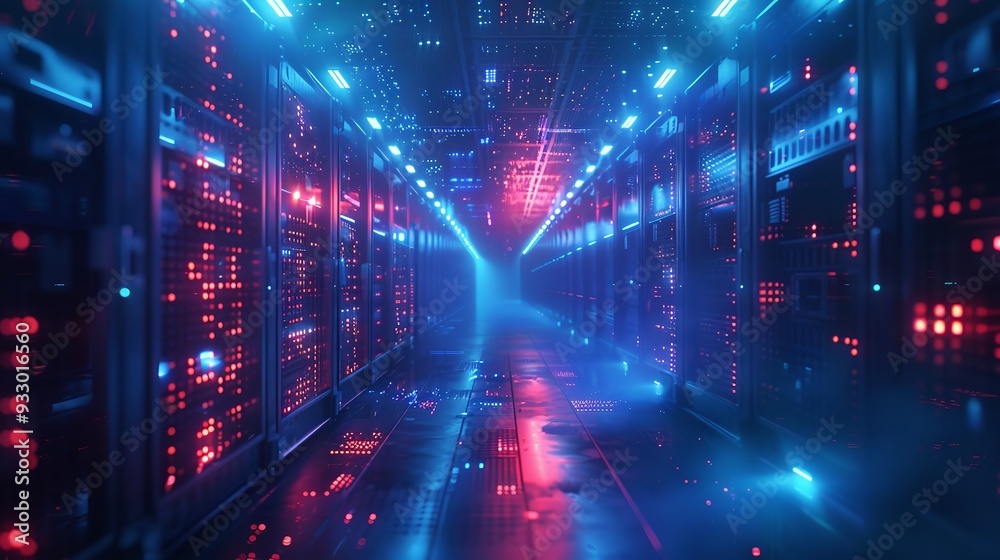 Futuristic high tech Server, Hallway of Cloud computing data storage Futuristic high tech Server, Hallway of Cloud computing data storage