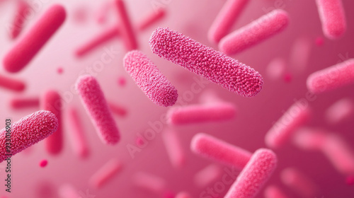 Close-up view of vibrant pink bacteria in a stylized abstract environment, showcasing microbial life and scientific concepts.