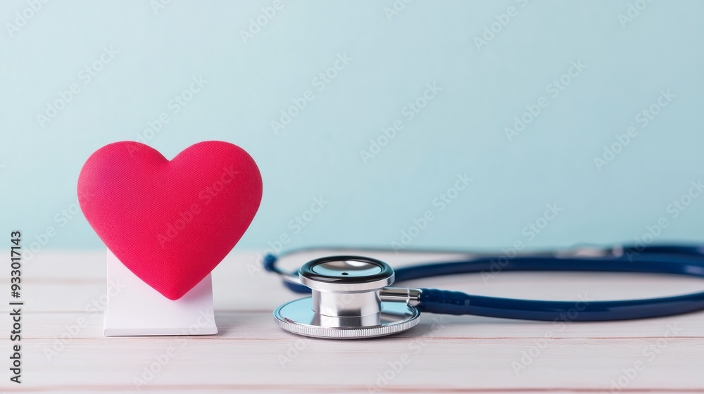 A stethoscope beside a red heart symbolizing health and care, representing love and compassion in the medical field. A stethoscope beside a red heart symbolizing health and care, representing love and compassion in the medical field.