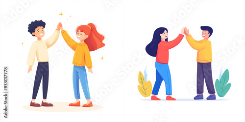 Celebrating Friendship: Vibrant Illustrations of High-Fives and Joyful Connections