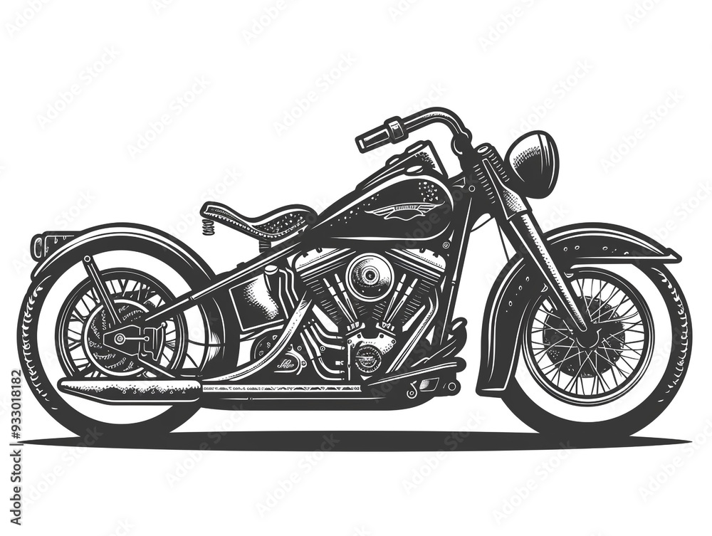 Fototapeta premium A Black Drawing Of A Vintage Motorcycle On A White Background