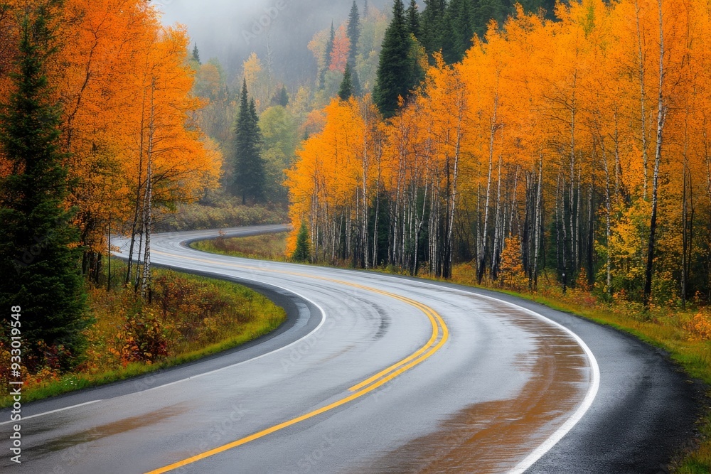 Beautiful autumn landscape with a forest and road in the mountains Beautiful autumn landscape with a forest and road in the mountains