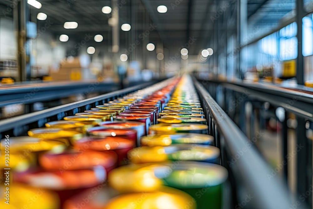 Cans moving on conveyor belt. Perfect for depicting factory production or industrial settings. Cans moving on conveyor belt. Perfect for depicting factory production or industrial settings.