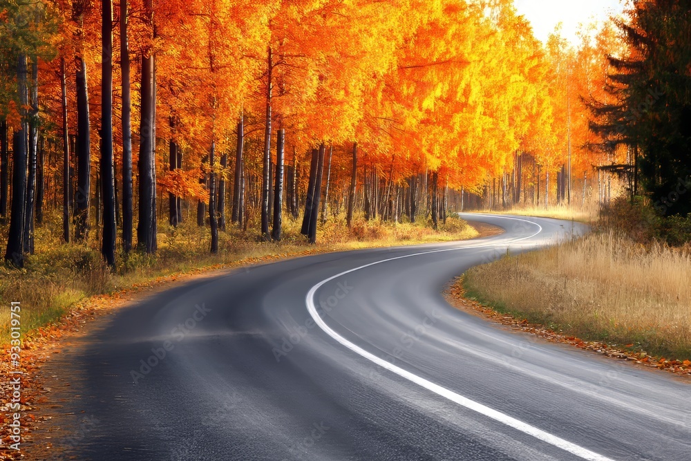 Beautiful autumn landscape with a forest and road in the mountains Beautiful autumn landscape with a forest and road in the mountains