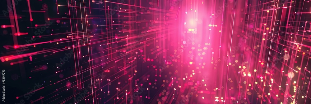 Obraz premium Tech-based line connection, shades of bright red, holographic