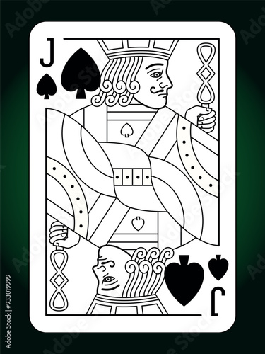 Jack Spades suit playing card, vintage classic design, isolated on white, editable vector stroke line.