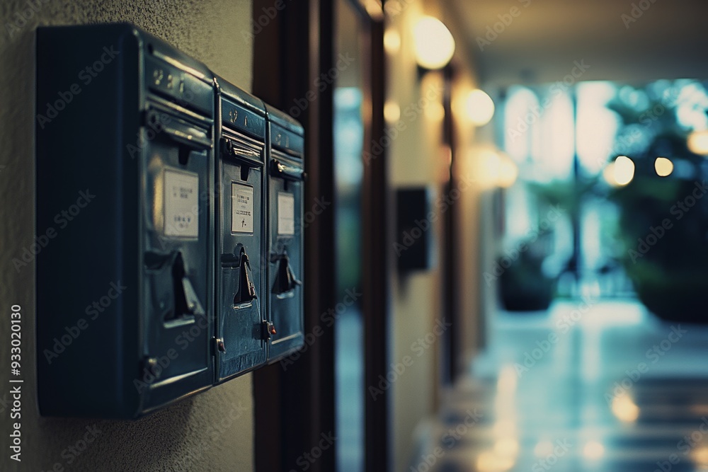 Condominium house mailbox photography capturing mail service concept in residential setting Condominium house mailbox photography capturing mail service concept in residential setting