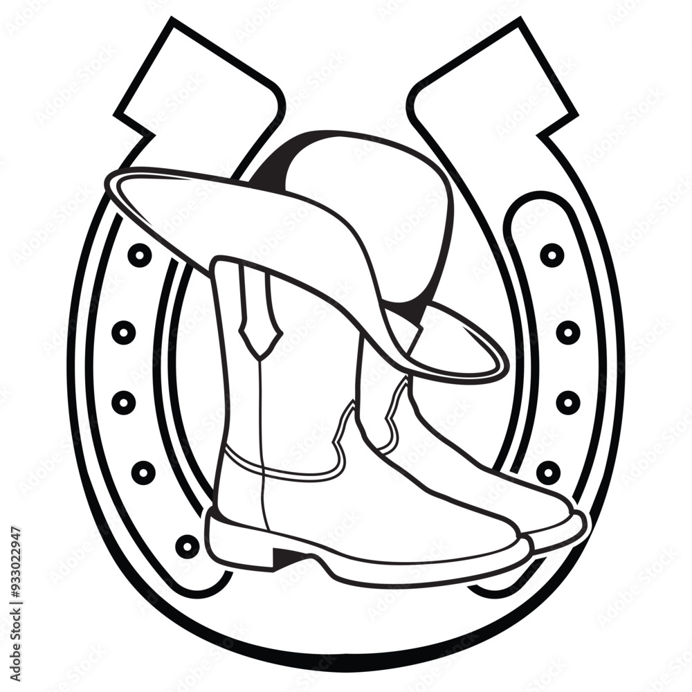horse shoe and boot and cowboy hat vector illustration horse shoe and boot and cowboy hat vector illustration
