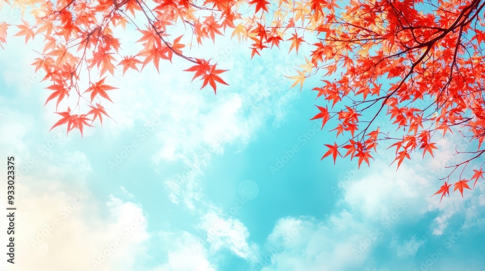 Red maple leaves against a blue sky. Perfect for autumnal or nature-themed projects. Red maple leaves against a blue sky. Perfect for autumnal or nature-themed projects.