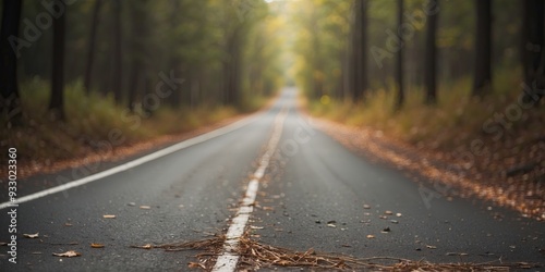 An empty road leading through a thicket.