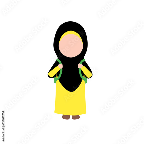 illustration of a veiled girl holding a bag 