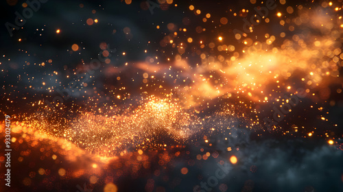 Abstract Background with Orange and Gold Sparks and Smoke