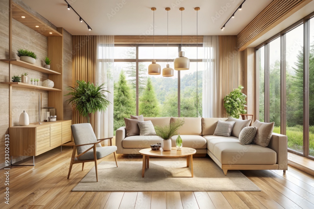 modern calmness pale wood accents natural light pours through floor-to-ceiling windows serene ambiance emptiness minimal ornamentation beige sofa simplicity dominates clutter-free atmosphere modern calmness pale wood accents natural light pours through floor-to-ceiling windows serene ambiance emptiness minimal ornamentation beige sofa simplicity dominates clutter-free atmosphere