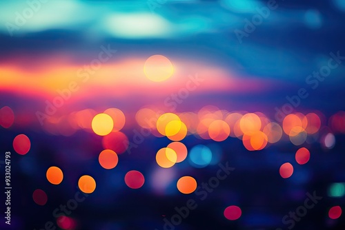 Blurry city lights at sunset. This abstract image is perfect for adding a touch of warmth and urban charm to your designs.