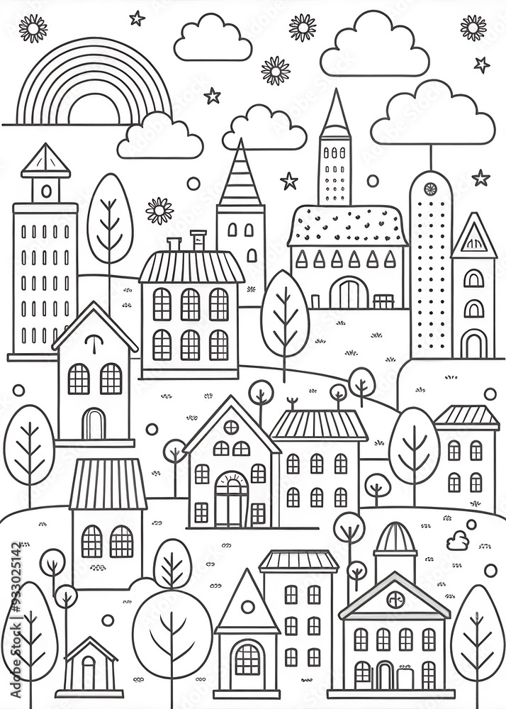 Fototapeta premium City Coloring Pages for Kids: Printable Urban Scenes for Creative Fun. City. Coloring. Kids. Free. Printable