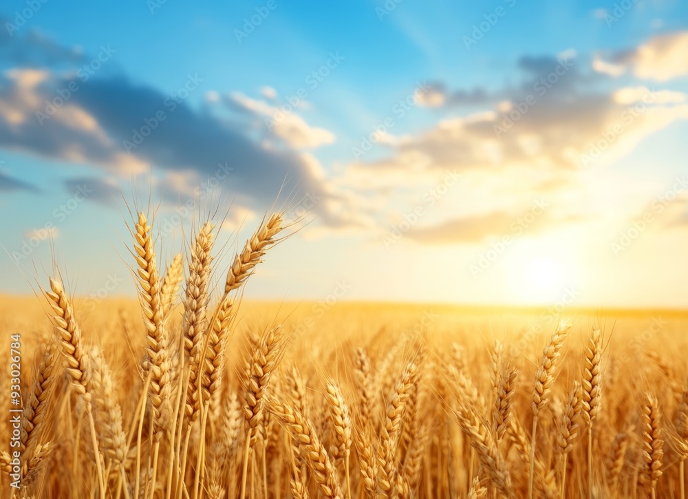 Golden wheat field with a beautiful sky and clouds Golden wheat field with a beautiful sky and clouds